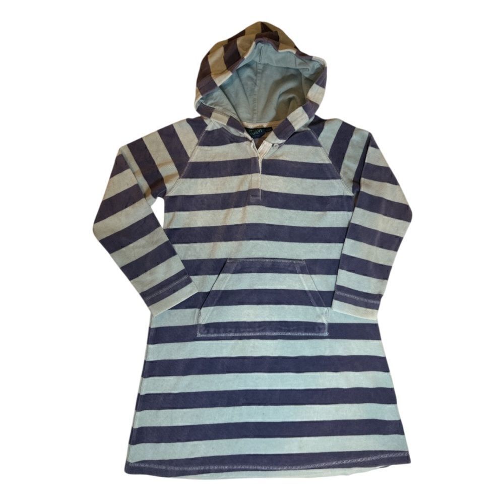 Mini Boden Striped Soft Velour Toweling Hoodie Dress Unisex Size 7-8